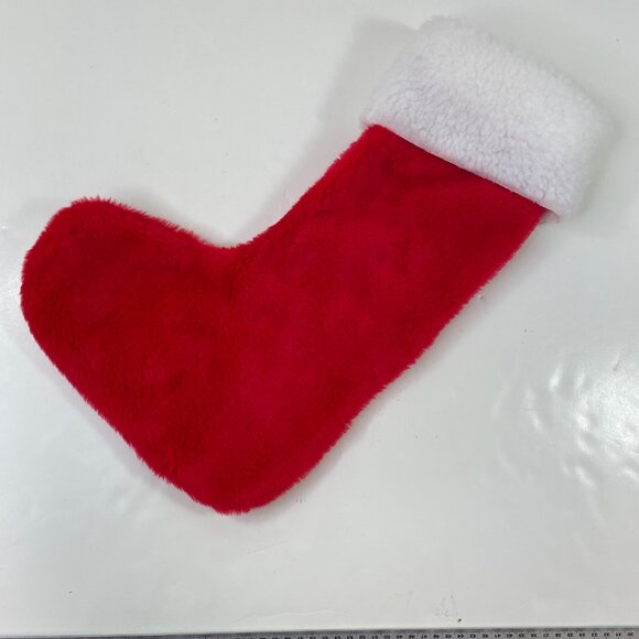 Red & White Plush Christmas Stocking Soft Faux Fur Festive Holiday Decoration - Picture 3 of 5